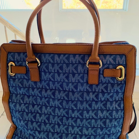 Rare! Michael Kors Hamilton Frame Out Denim Tote - Picture 3 of 15
